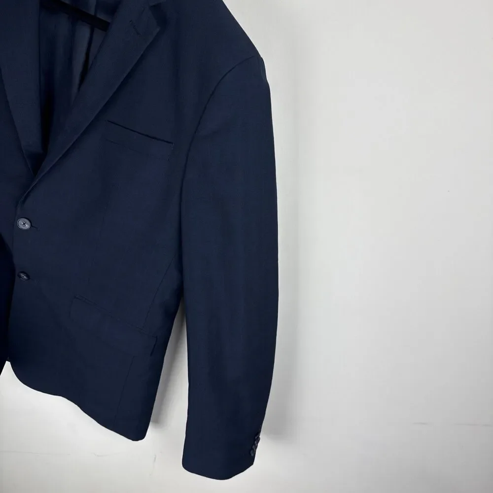 Banana Republic Suit Mens 42R Navy Blue Sport Coat 2 Button Pants 33x32 Plaid